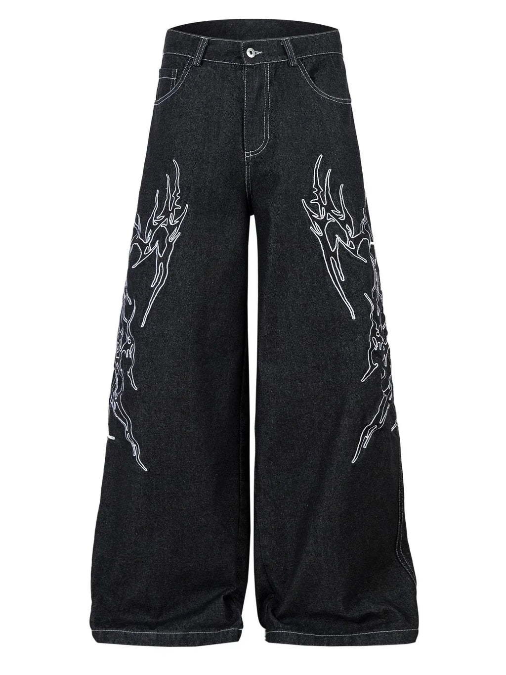 Men's Embroidered Wide Leg Baggy Jeans