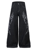 Men's Embroidered Wide Leg Baggy Jeans