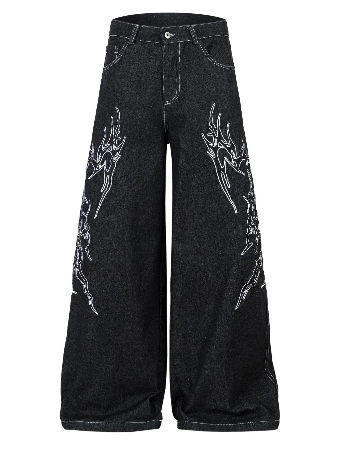 Men's Embroidered Wide Leg Baggy Jeans