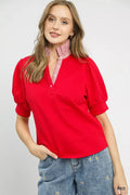 Umgee Striped Collar Popover Top