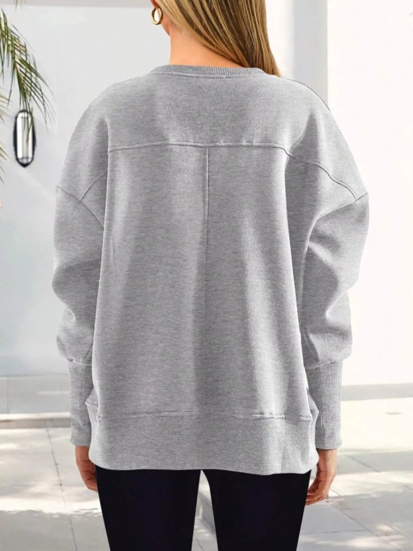 Slit Round Neck Dropped Shoulder Sweatshirt