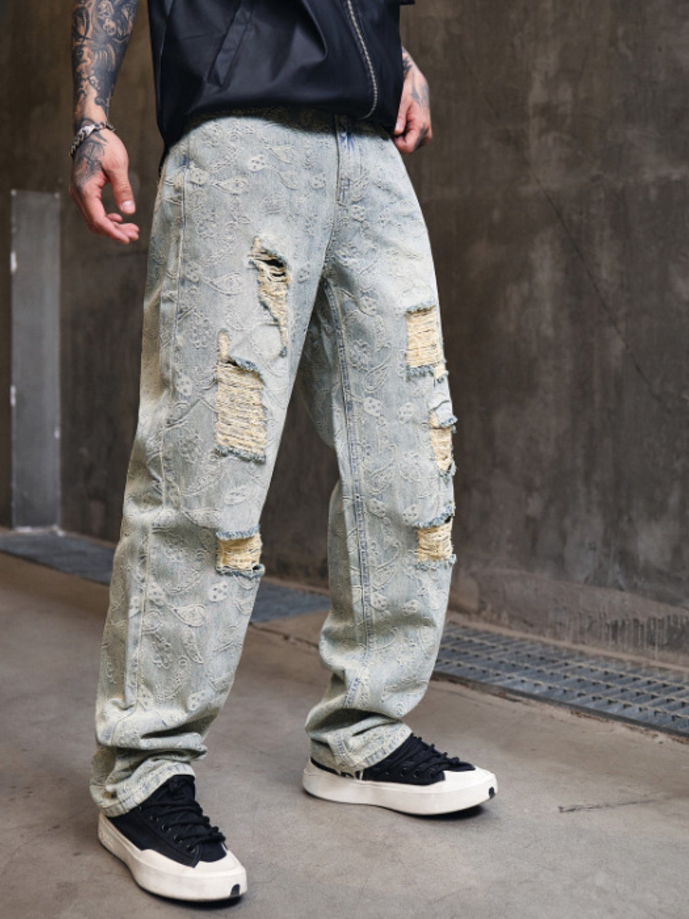 Men's Full Size Distressed Wide-Leg Jeans Plus Size