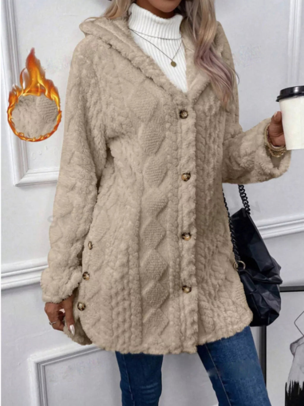 Hooded Button-Down Fleece Outerwear