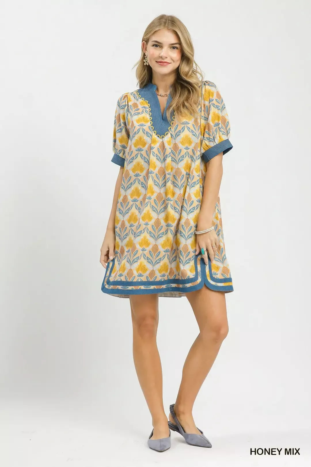 Umgee Mix Tile Print Mini Dress