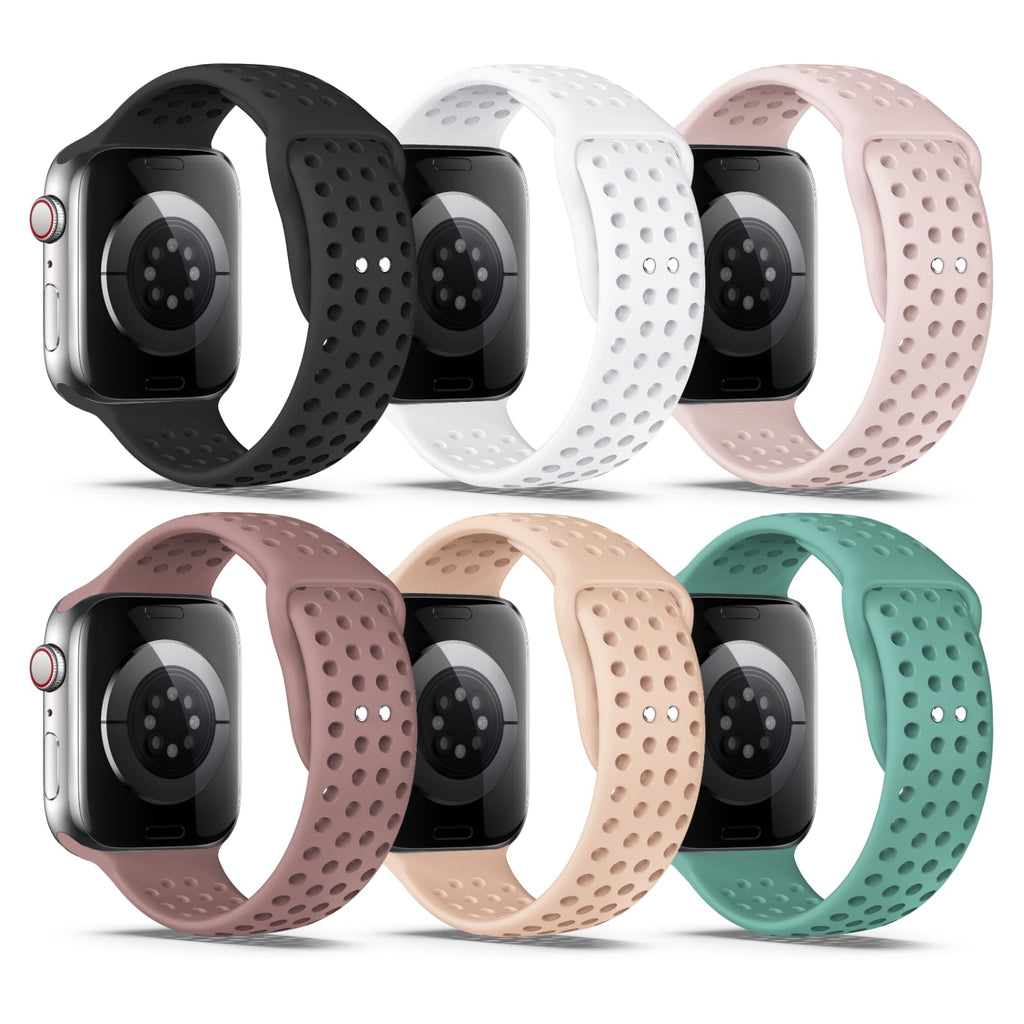 Compatible with Apple Watch Band 38mm 40mm 41mm 42mm 44mm 45mm 49mm S/M M/L Silicone iWatch Bands Ultra 2/Ultra SE Series 9/8/7/6/5/4/3/2/1 for Women/Men (38/40/41mm S/M 6 PACK C-Black/White/Pink