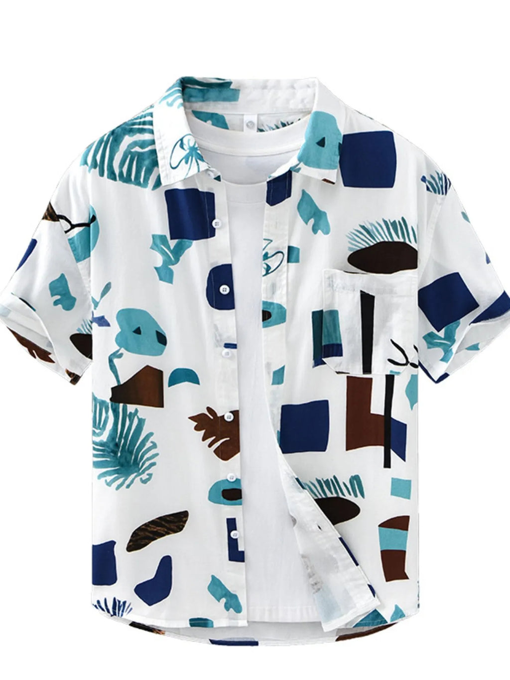 Men's Plus Size Printed Button Up Short Sleeve Shirt