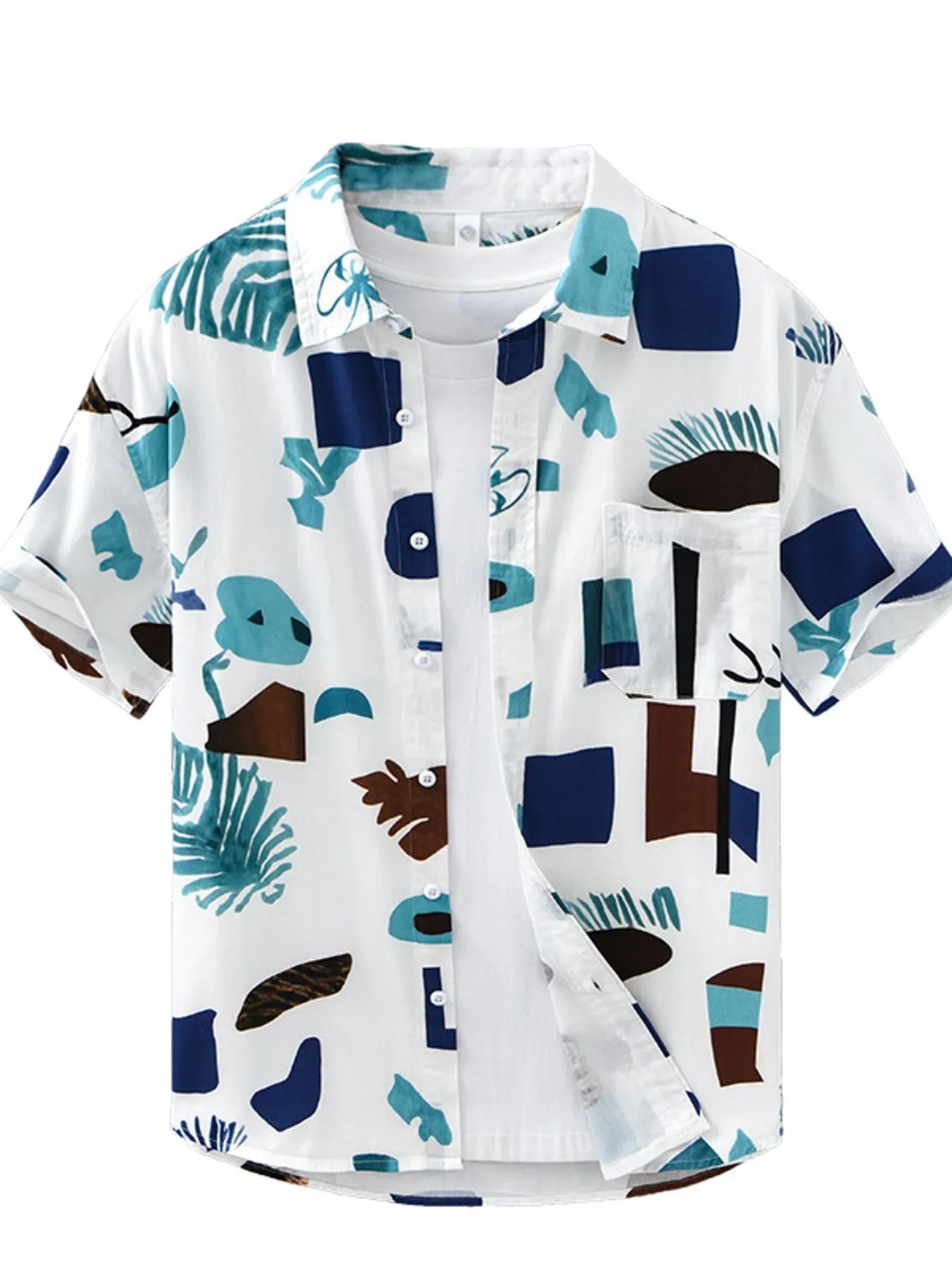 Men's Plus Size Printed Button Up Short Sleeve Shirt