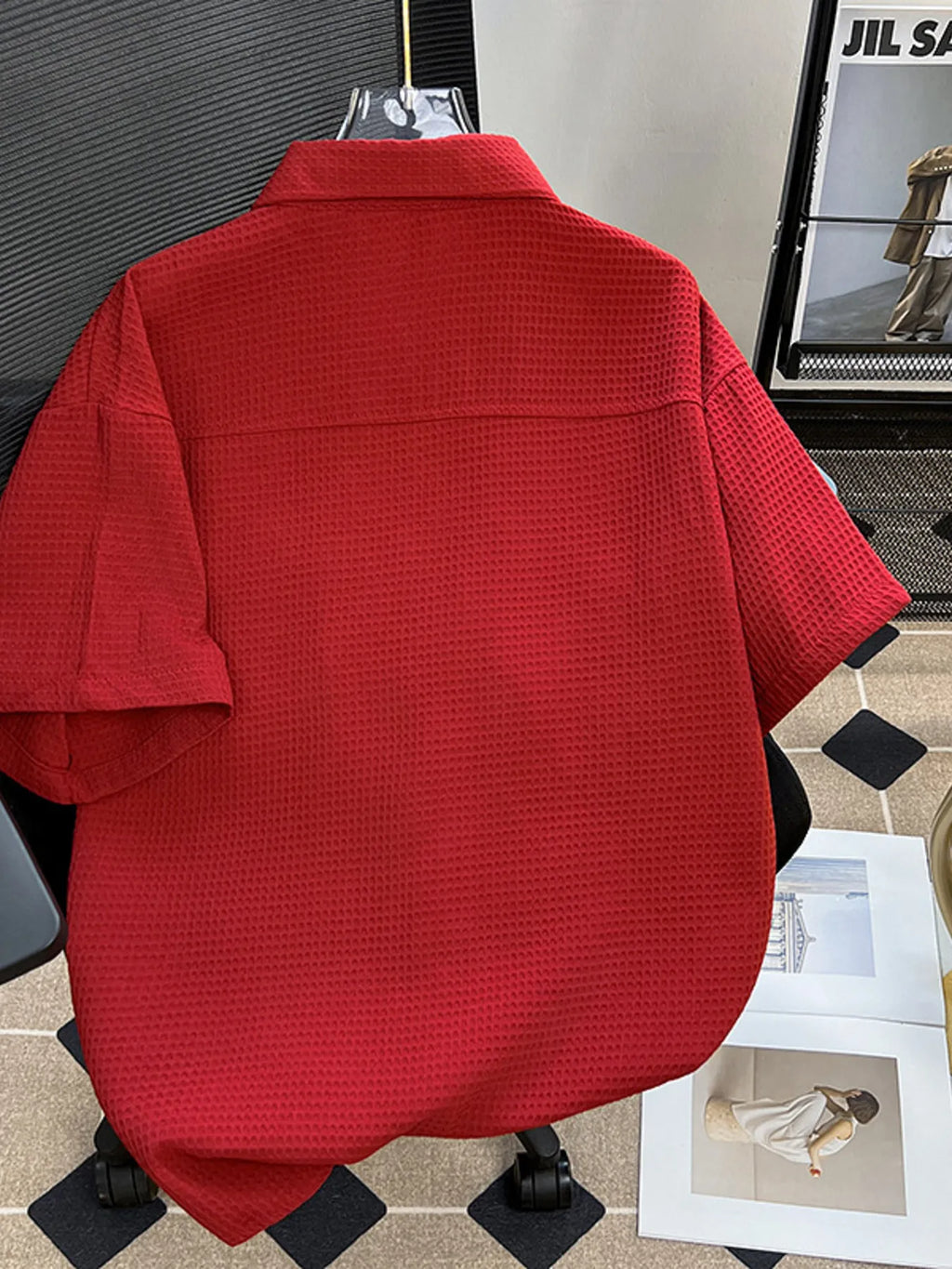 Men's Plus Size Waffle Texture Button Up Shirt