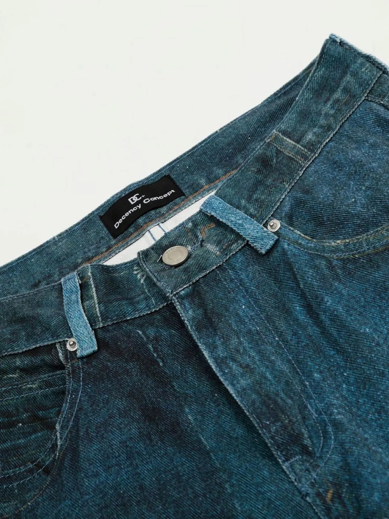 Men's Washed Patchwork Wide Leg Curved Jeans