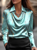 Full Size Satin Leaf Print Button Up Shirt Plus Size
