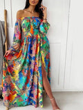 Slit Printed Off Shoulder Maxi Dress