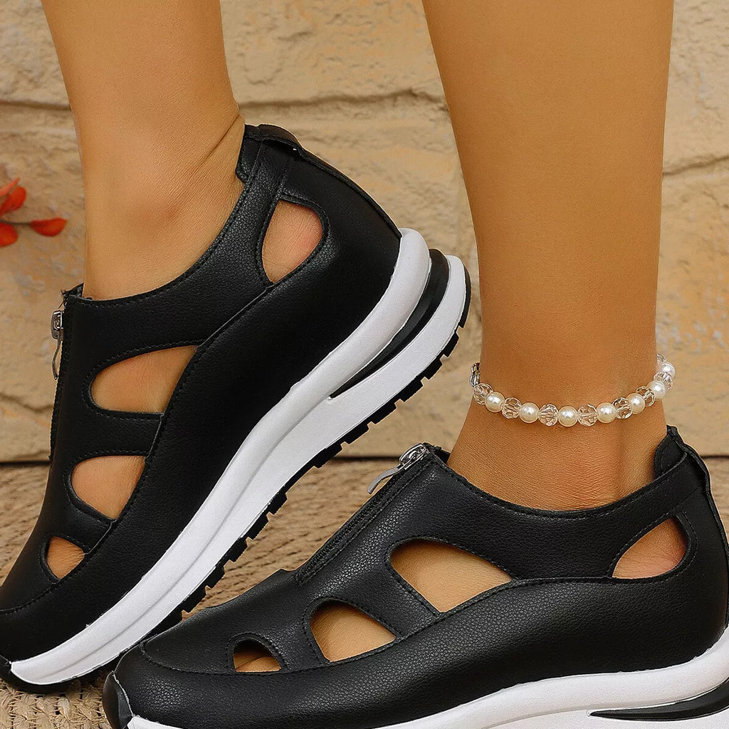 Cutout Zipper Wedge Sneakers