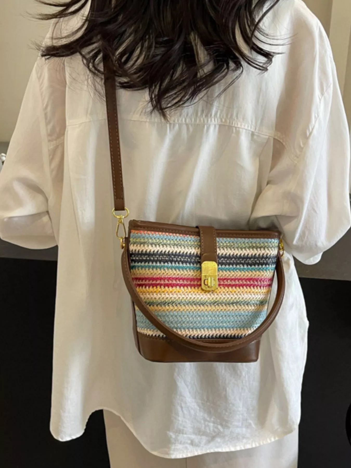 Striped Bucket Crossbody Bag