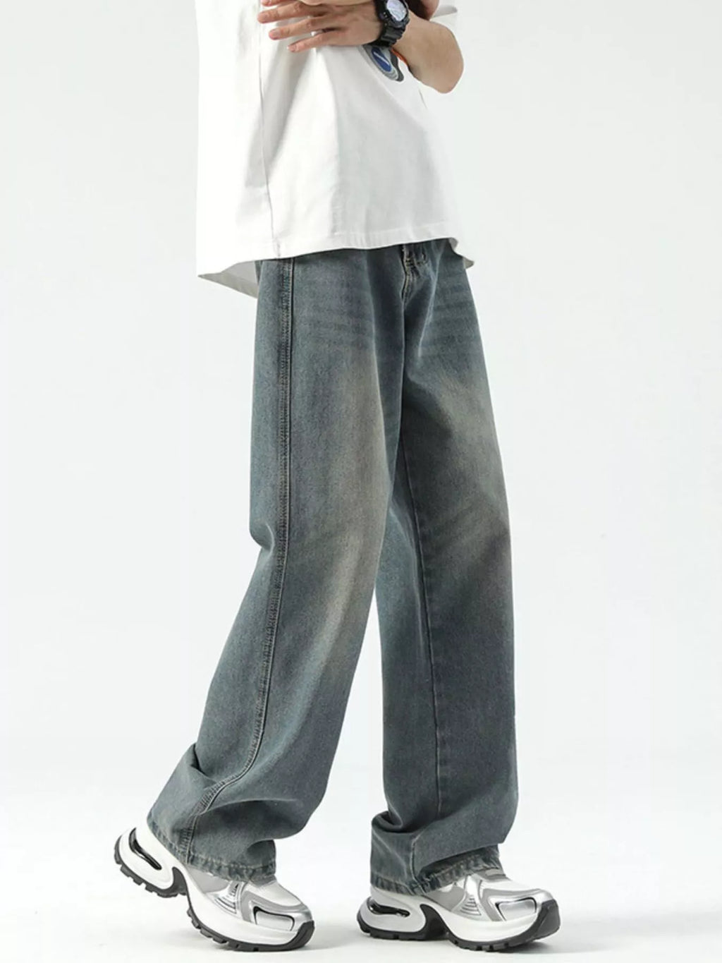 Men's Full Size Vintage Wash Wide Leg Jeans Plus Size