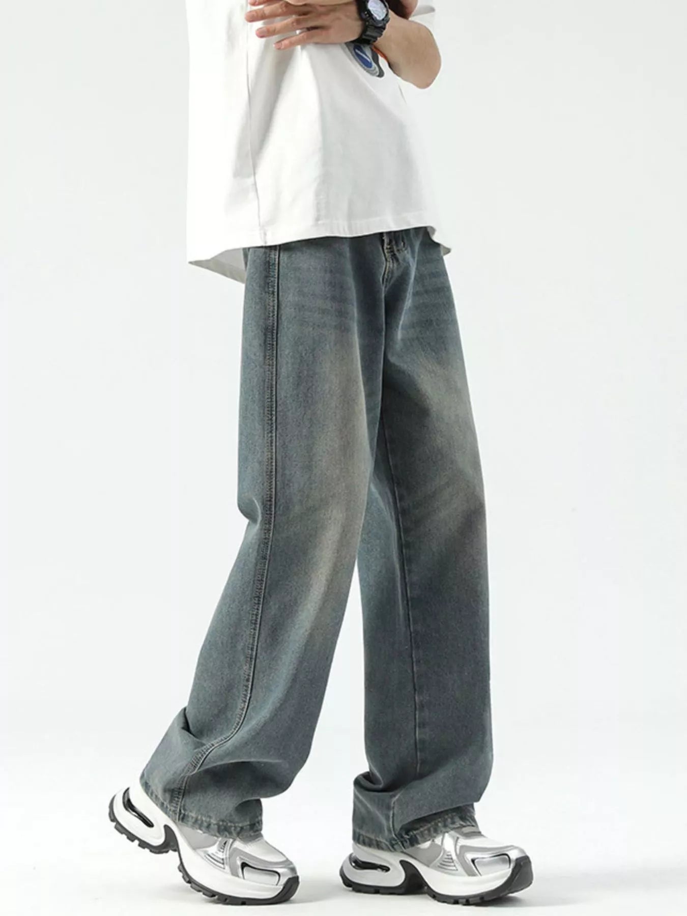 Men's Full Size Vintage Wash Wide Leg Jeans Plus Size