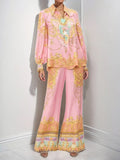 Printed Lantern Sleeve Top and Pants Set