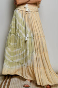 POL Shimmer Tiered Reverse Ruffle Smocked Waist Maxi Skirt