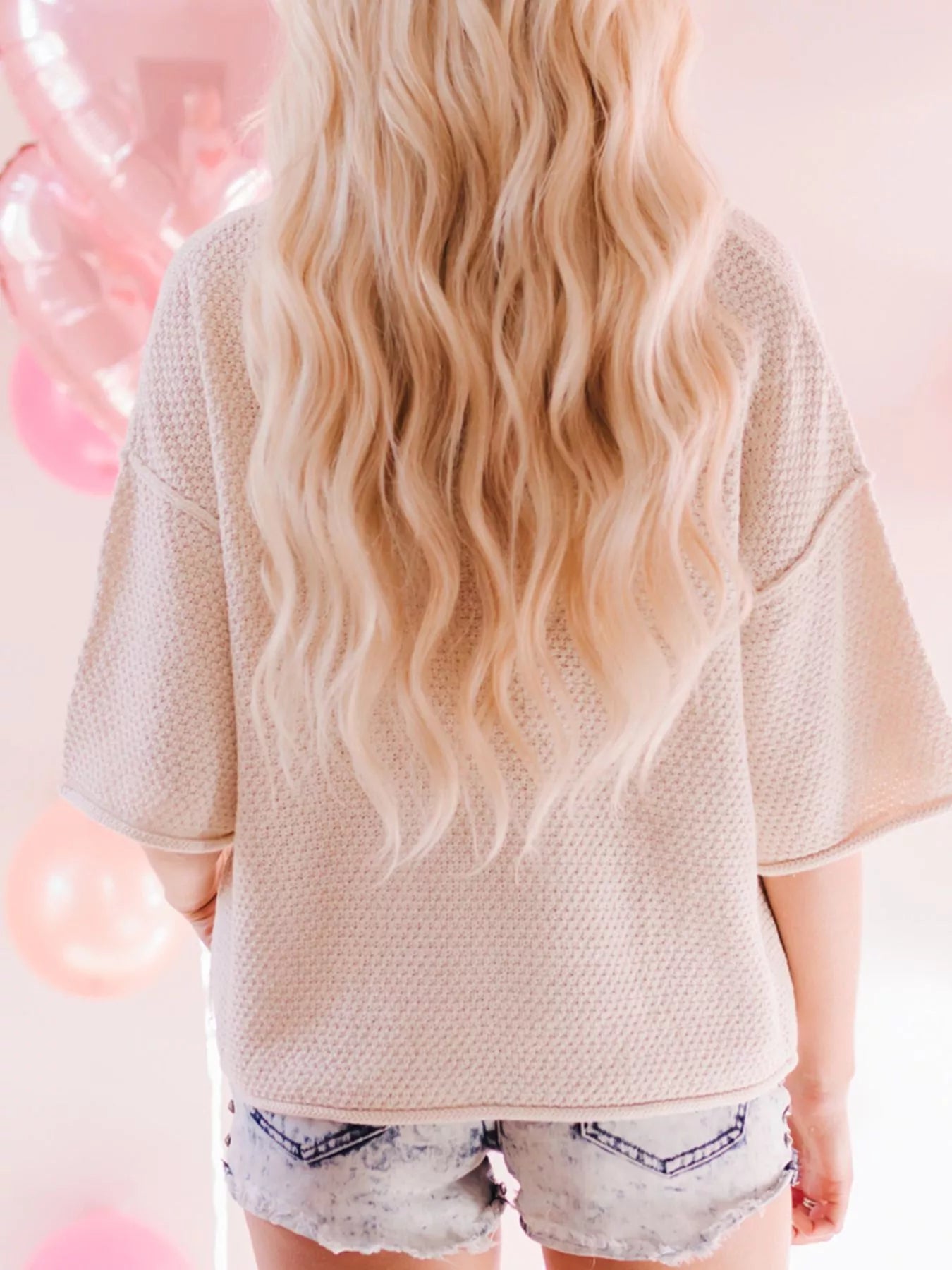 V-Neck Dropped Sleeve Heart Print Valentines Sweater