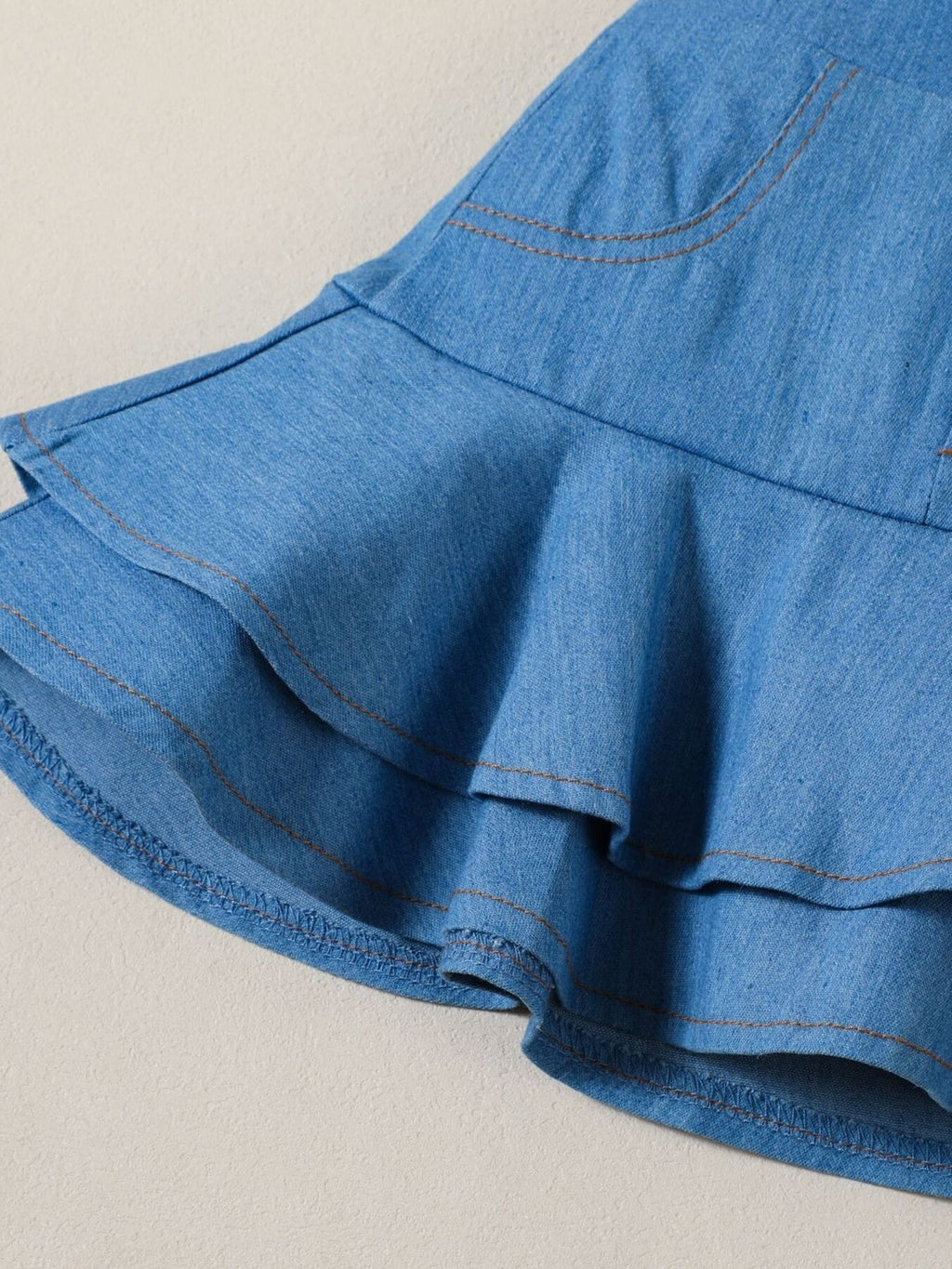 Children's Cami & Star Print Mesh Top & Ruffle Denim Skirt Set