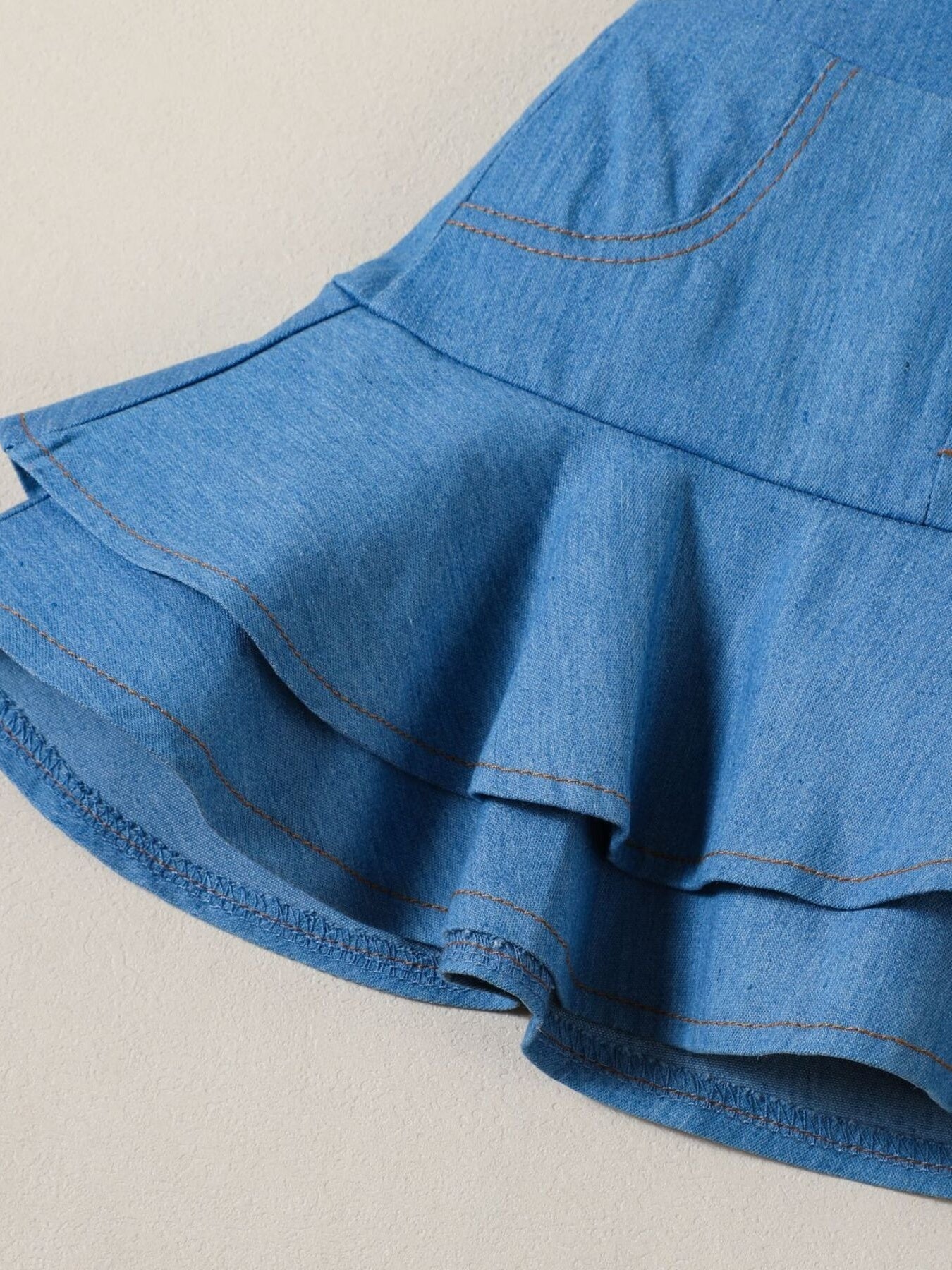 Children's Cami & Star Print Mesh Top & Ruffle Denim Skirt Set