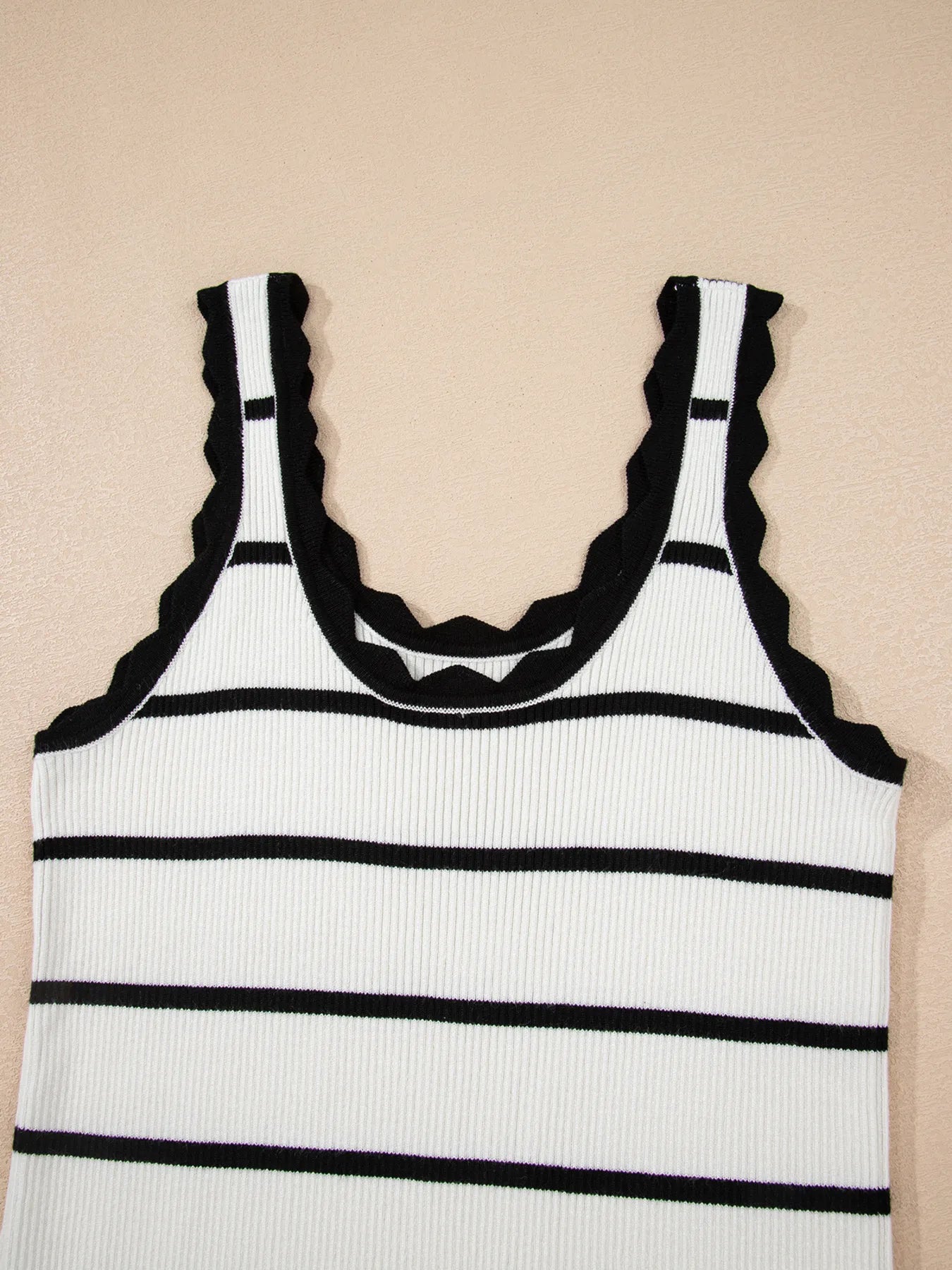 Stripe Scalloped Edge Crew Neck Knit Tank Top