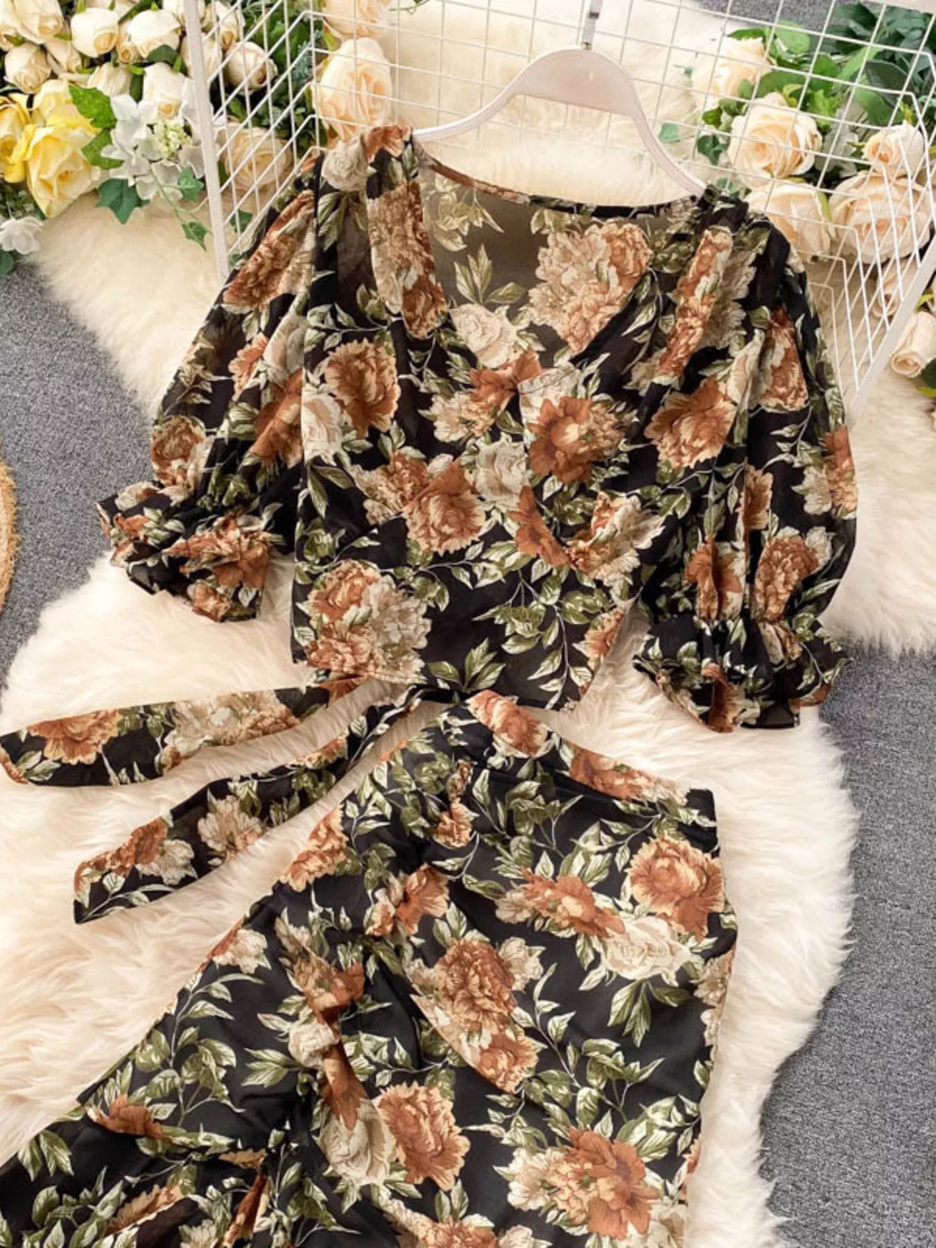 Floral Print Crop Top and Skirt Set