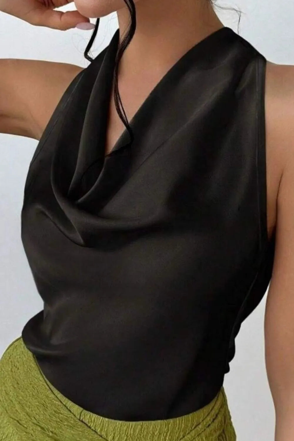 Satin Cowl Neck Sleeveless Blouse