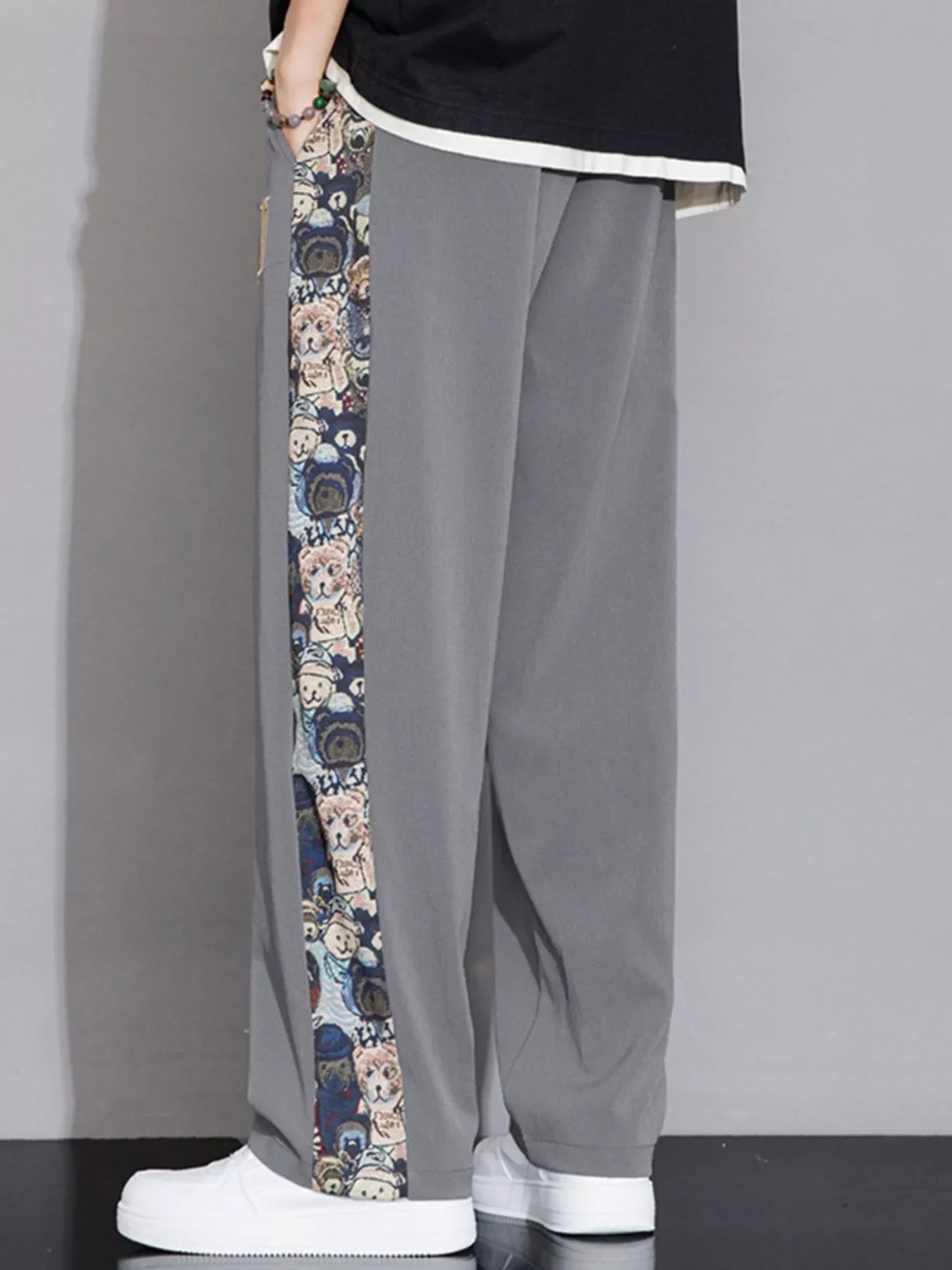 Men's Full Size Printed Side Stripe Loose Pants Plus Size