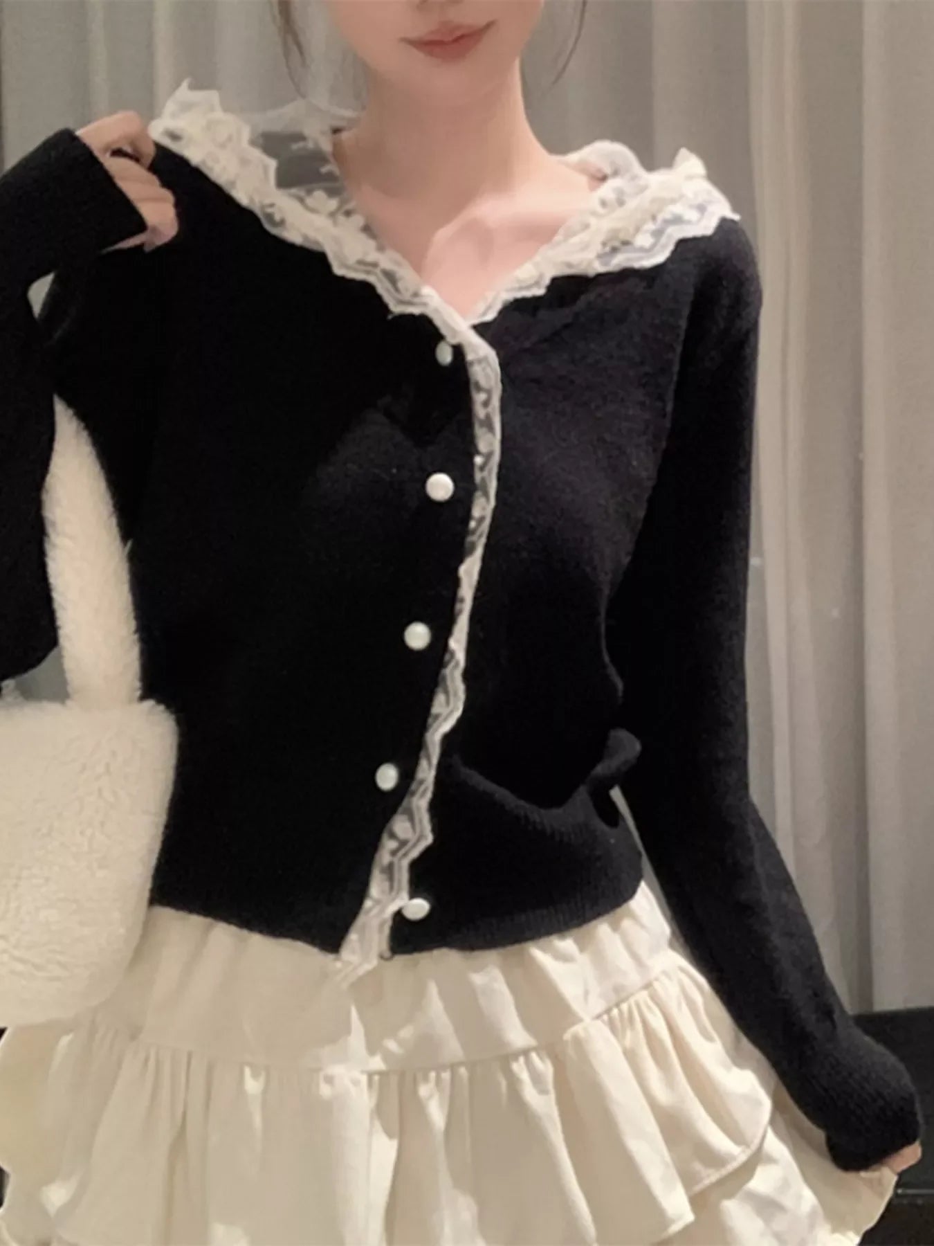 Lace Trim Hooded Cardigan