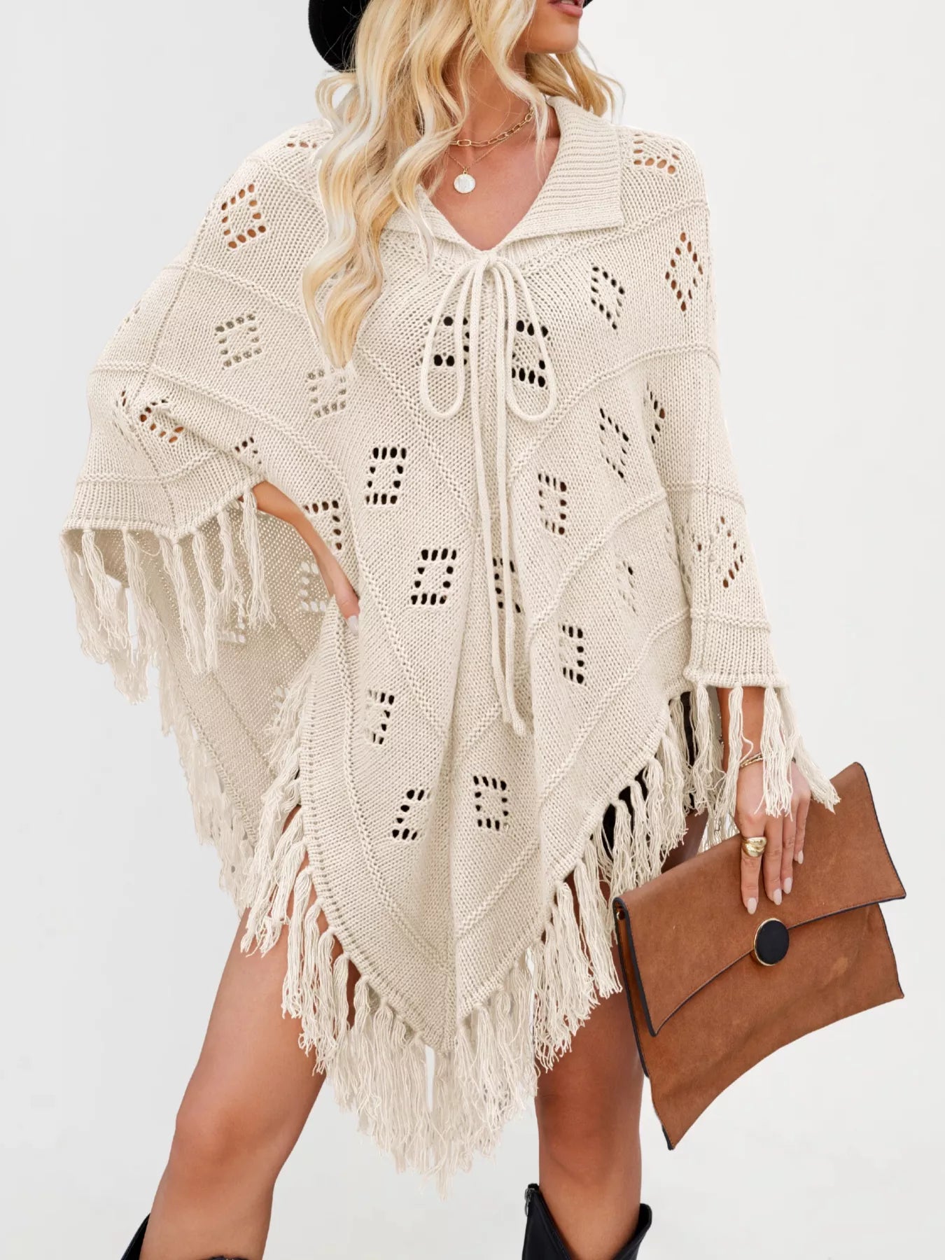 Fringe Openwork Knit Cover Up