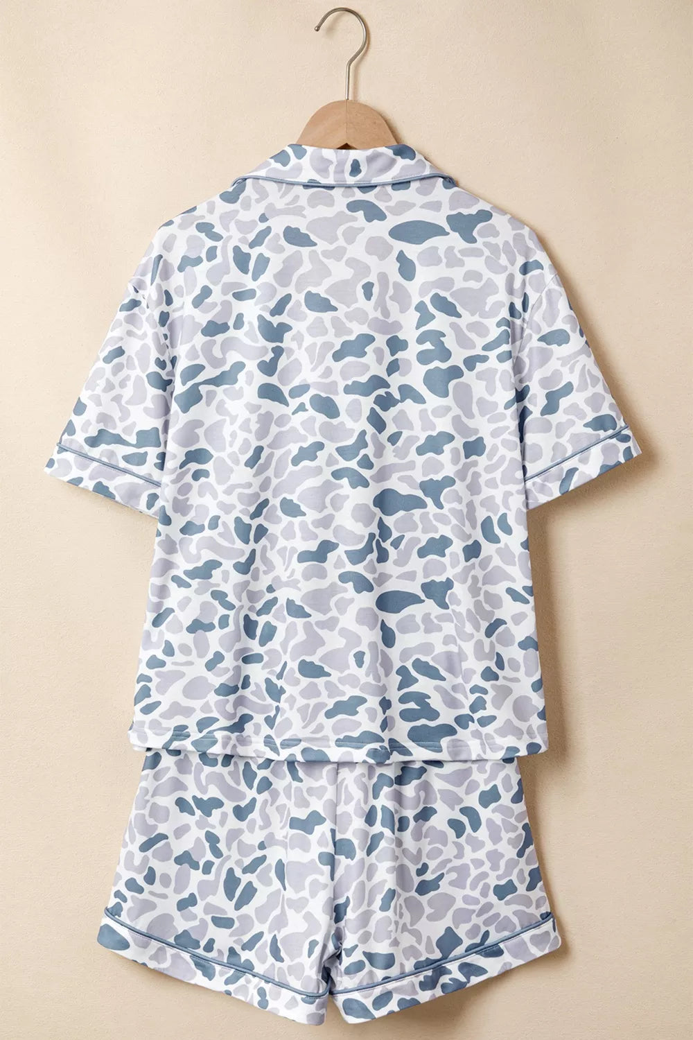 Camouflage Print Lapel Shirt Drawstring 2pcs Short Pajama Set