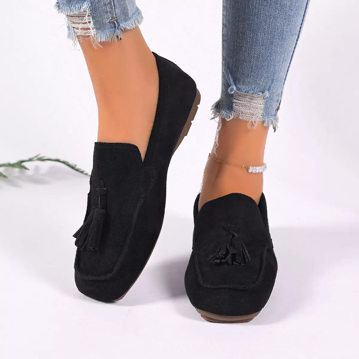 Tassel Accent Suede Loafers
