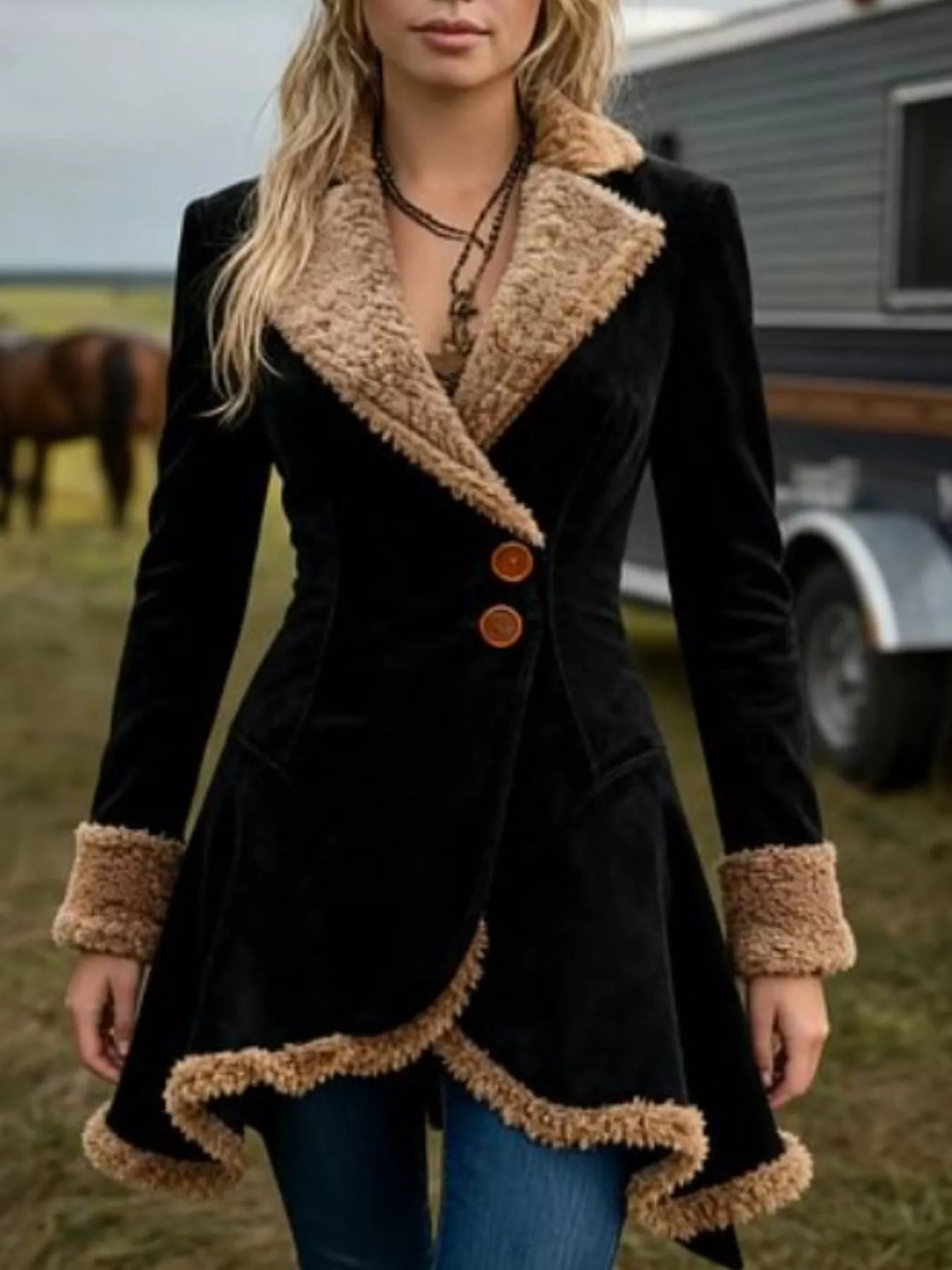 Vintage Suede Sherpa Trimmed Winter Coat