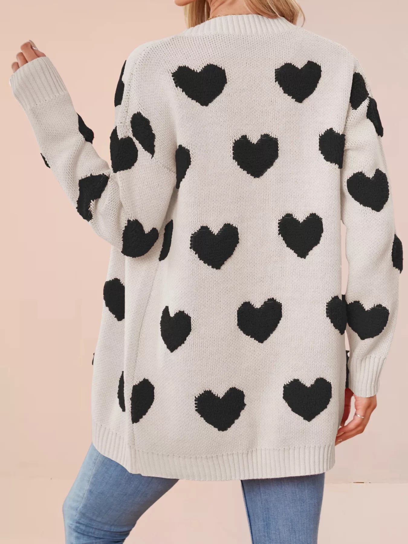 Heart Pattern Knit Button-Up Cardigan