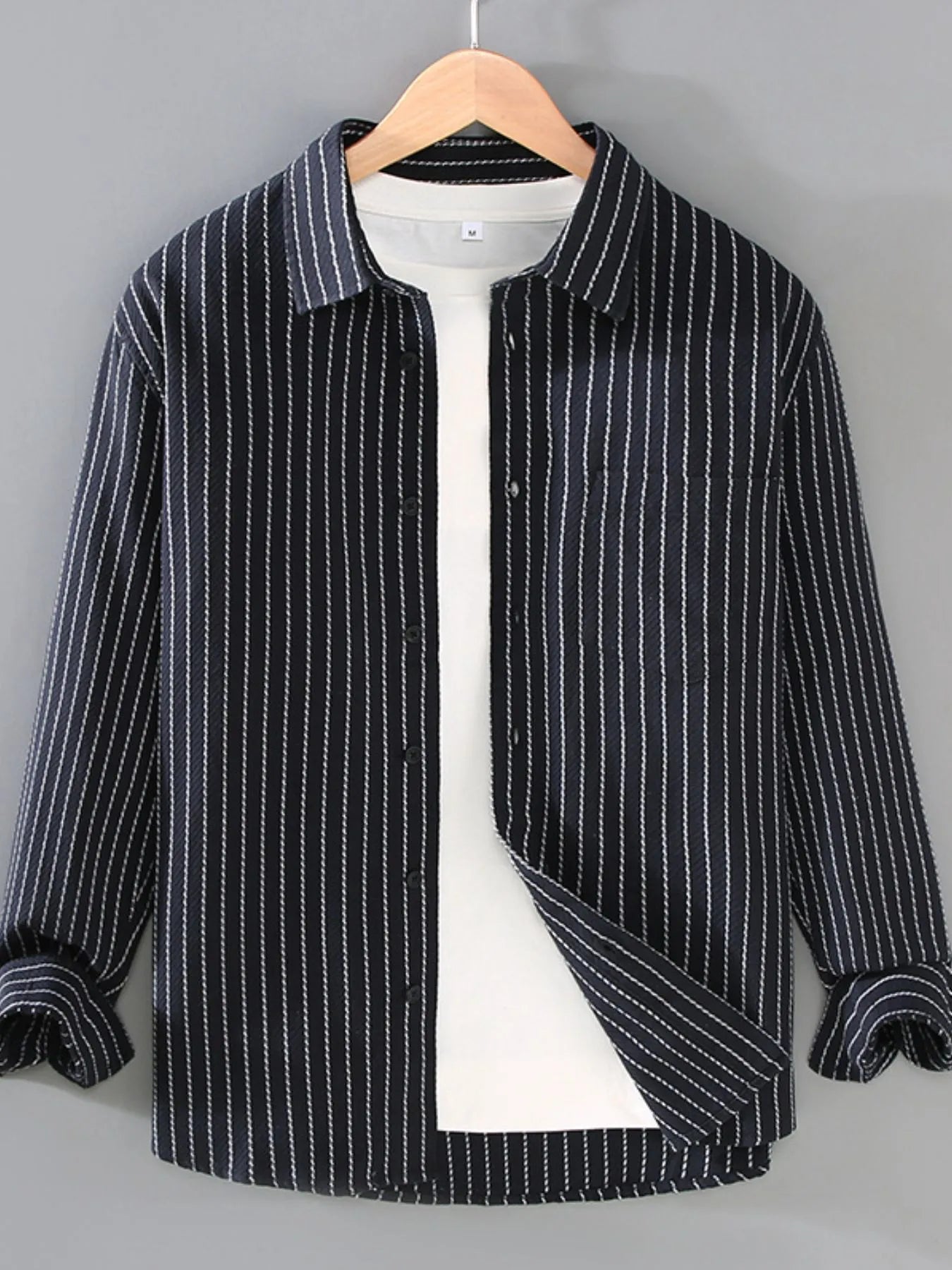 Men's Plus Size Striped Button Up Long Sleeve Shirt
