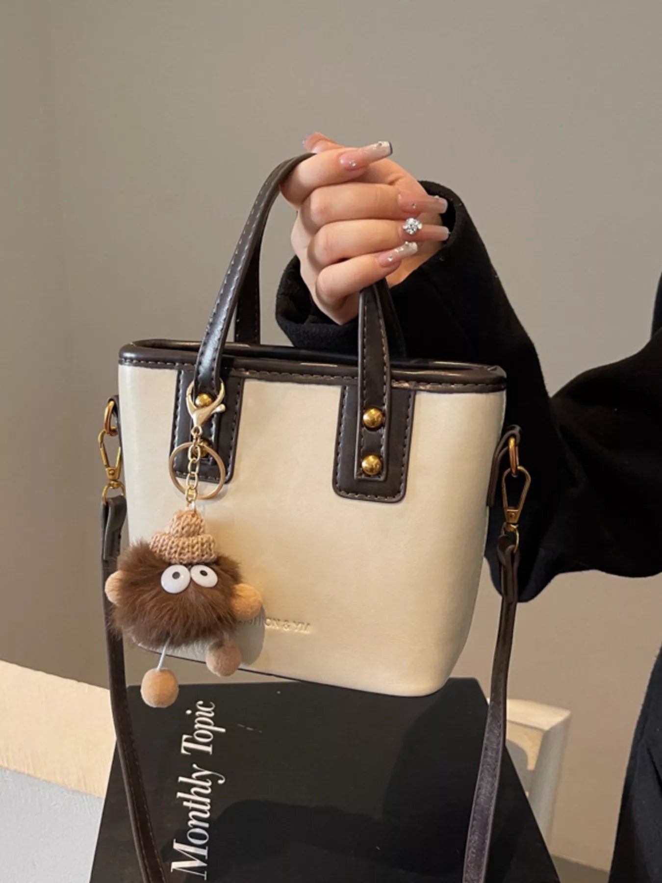 Leather Crossbody Bag with Charm