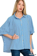 Zenana Oversized Stripe Button Down Shirt