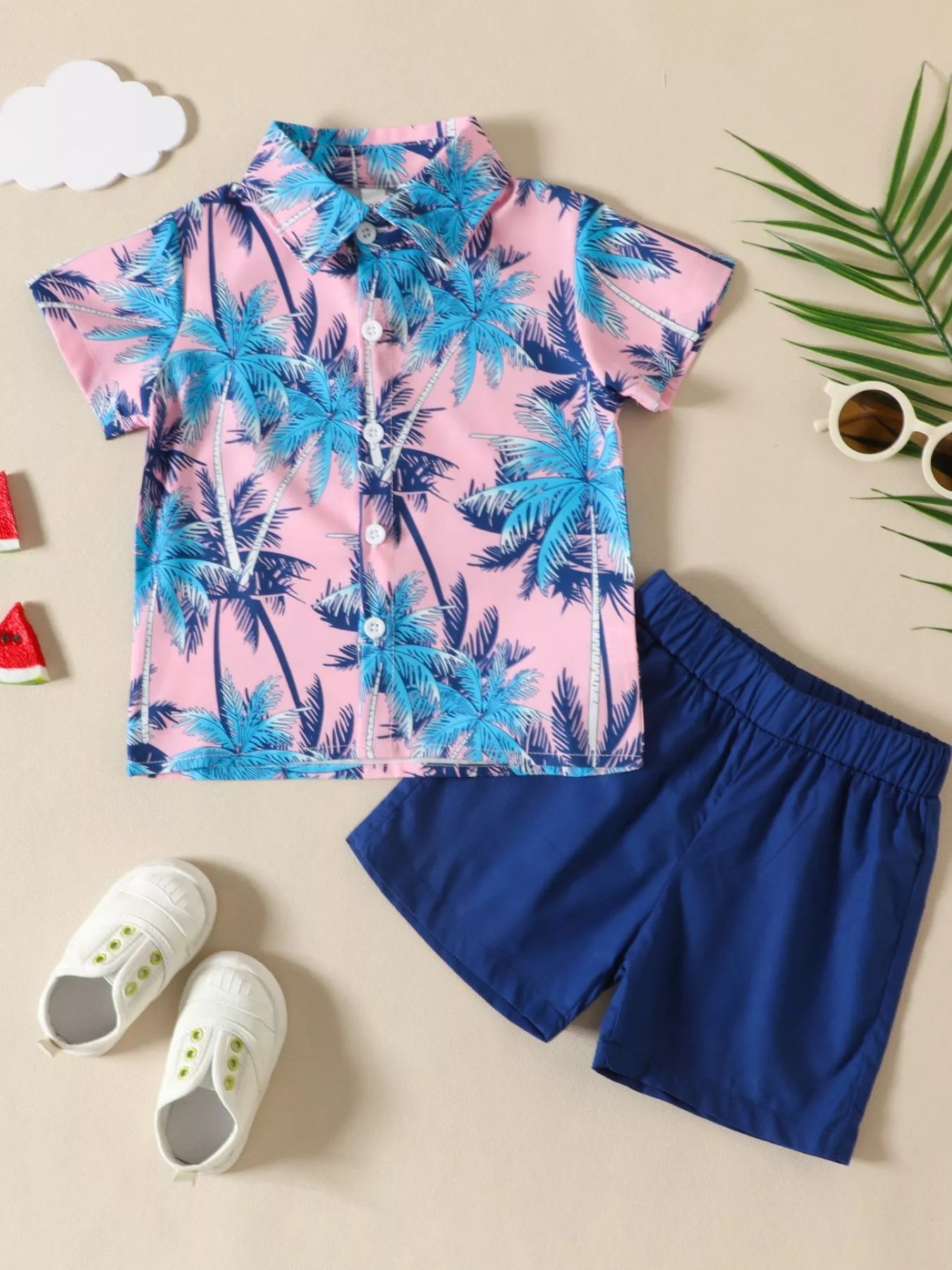 Children's Tropical Print Shirt and Shorts Set