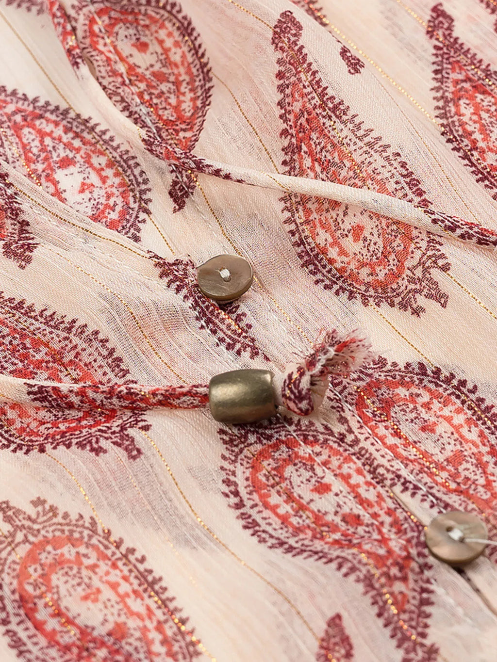 Paisley Print Frill Tie Neck Long Sleeve Blouse
