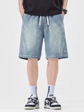 Men's Plus Size Casual Loose Fit Denim Shorts with Drawstring