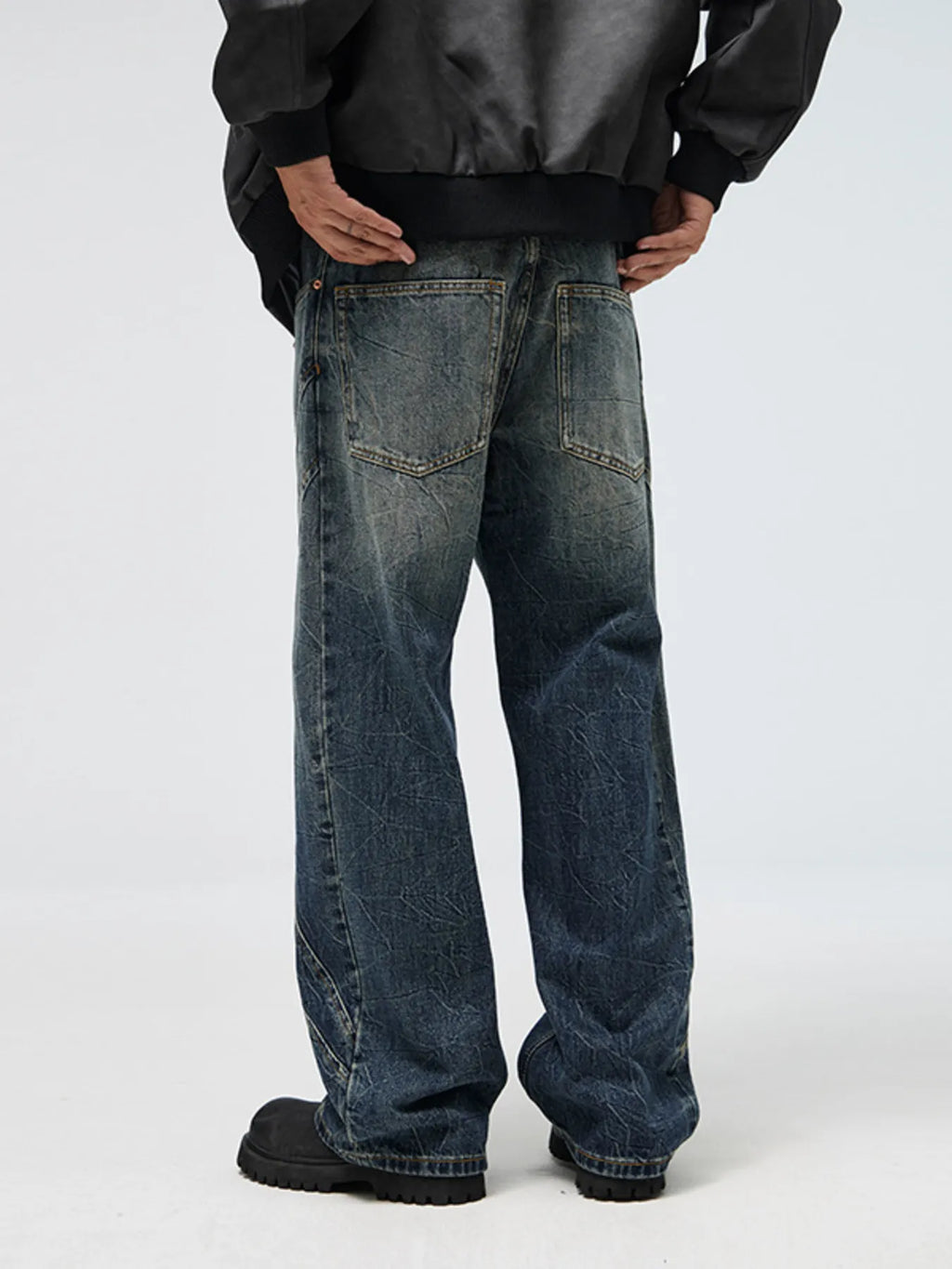 Men's Full Size Vintage Wash Wide Leg Jeans Plus Size