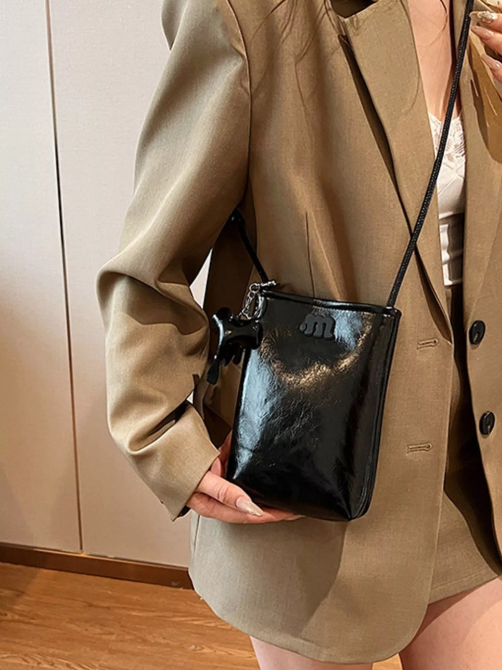 Spaghetti Strap Crossbody Bag with Charm