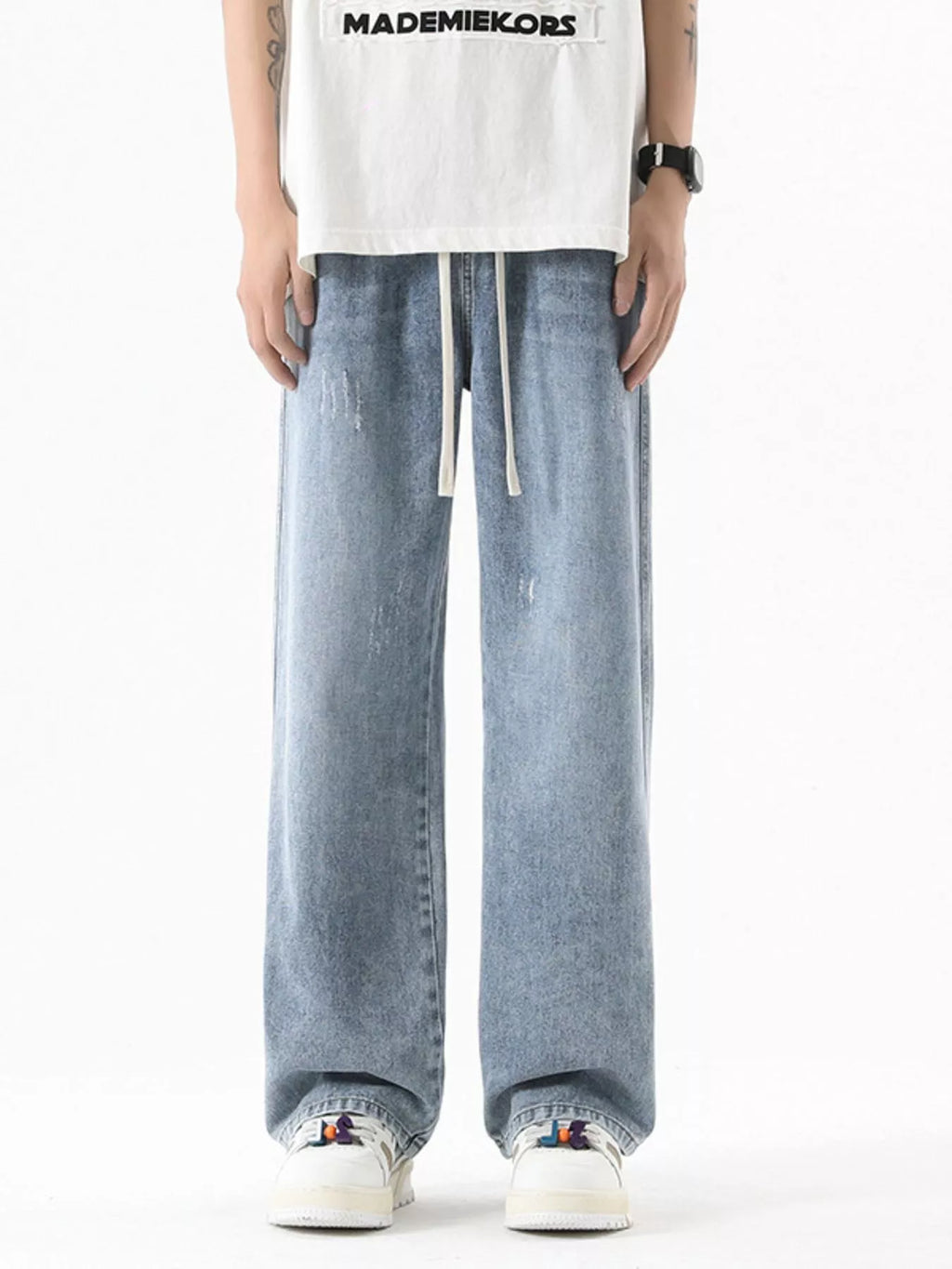 Men's Full Size Vintage Wash Wide Leg Jeans Plus Size