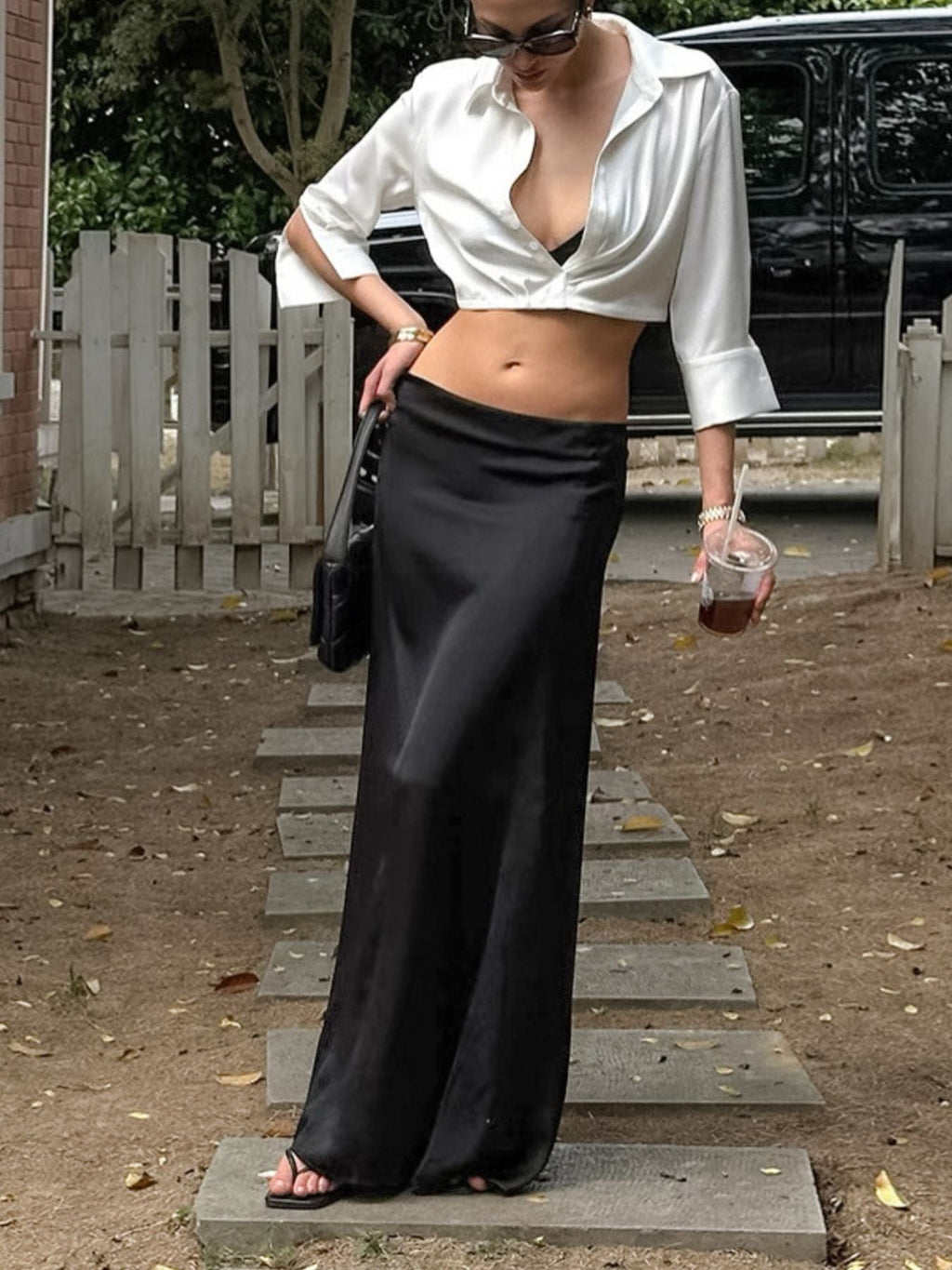 Collared Neck Long Sleeve Cropped Shirt