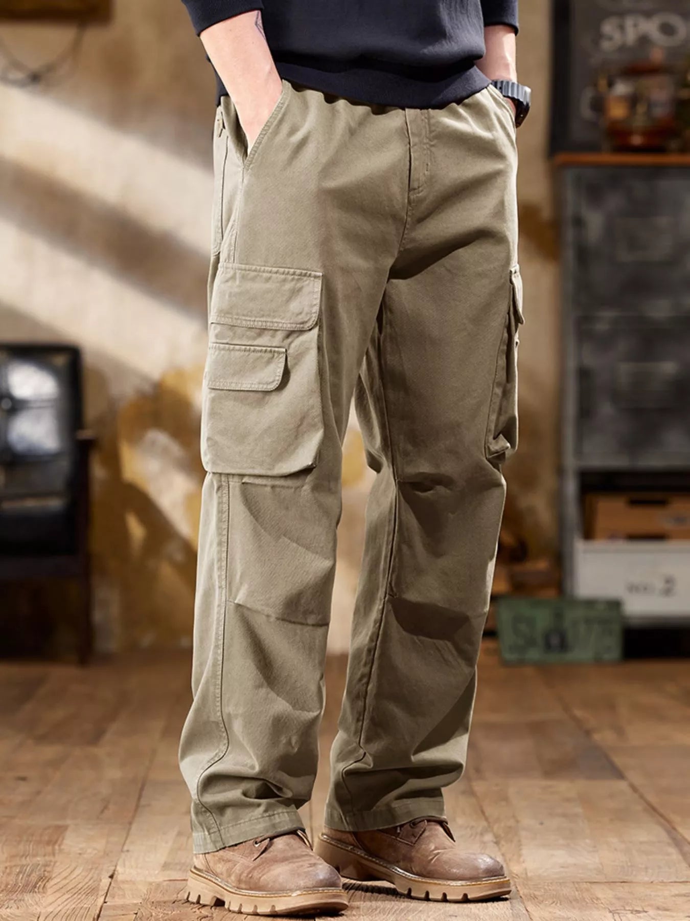 Men's Full Size Elastic Waist Cargo Pants Plus Size