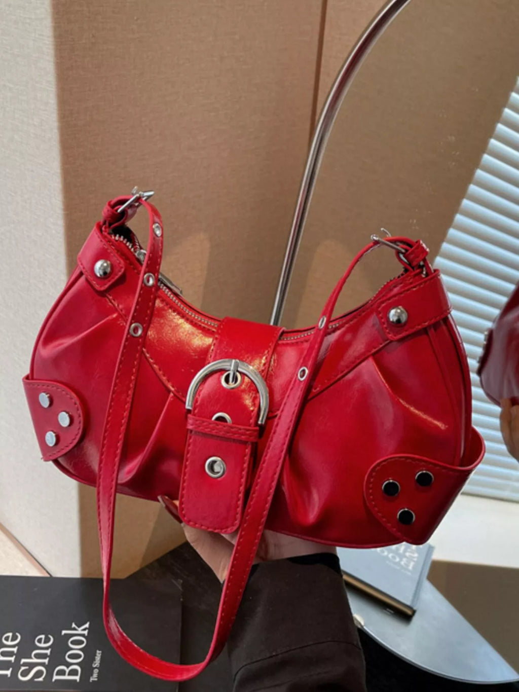 Studded Buckle Shoulder Bag
