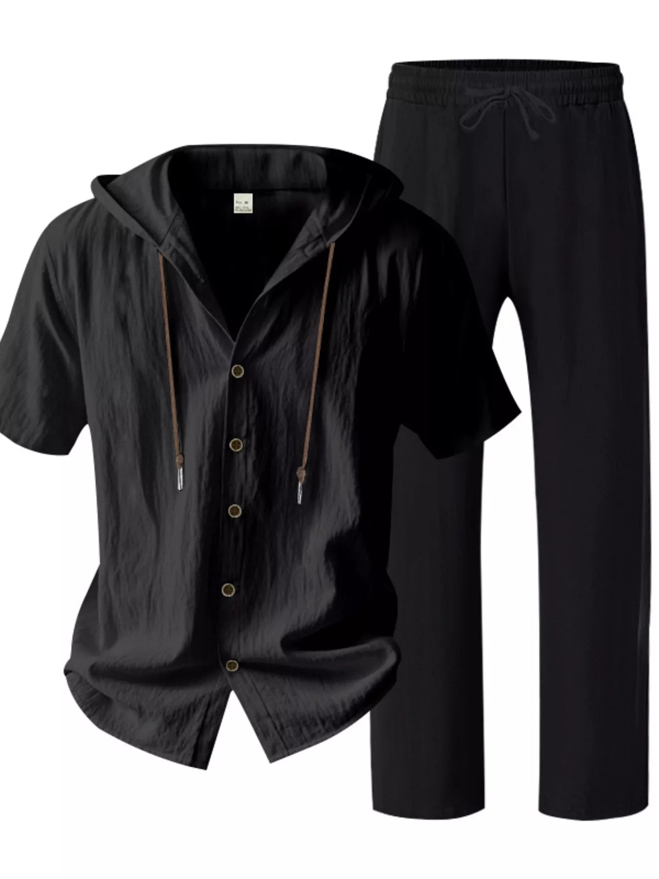 Men's Full Size Button Up Hooded Top and Pants Set Plus Size