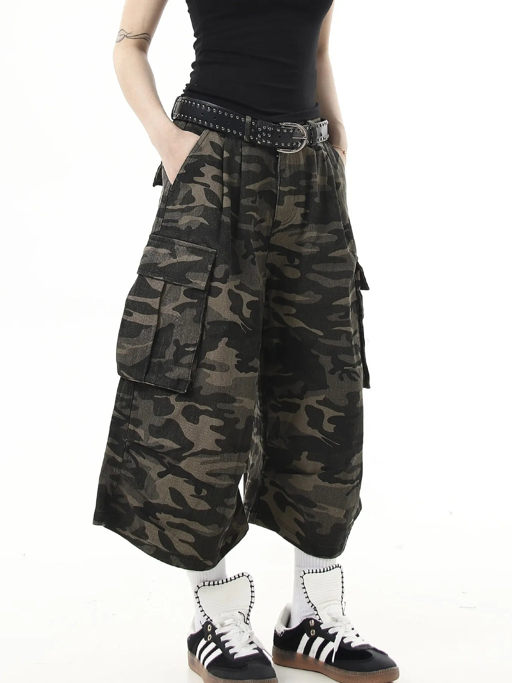 Men's Full Size Camouflage Wide-Leg Cargo Jeans Plus Size