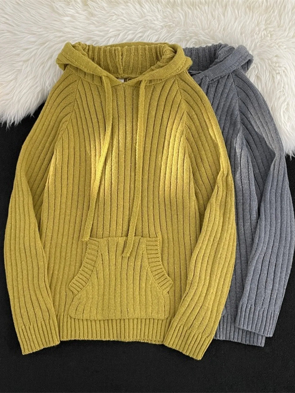 Men's Ribbed Knit Hooded Sweater