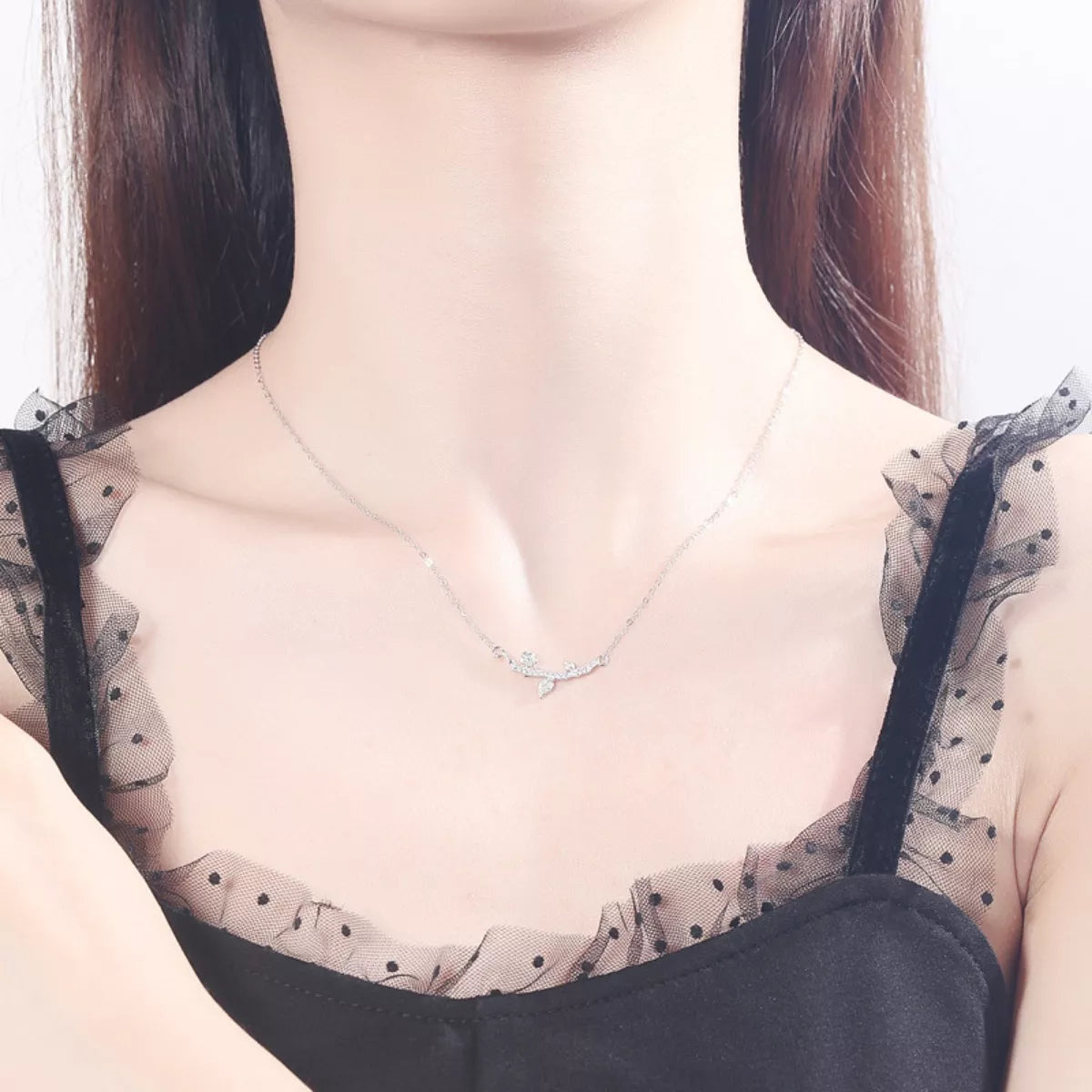 925 Sterling Silver Zircon Flower Necklace